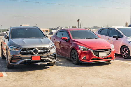 Cars parked in the outdoor parking lot