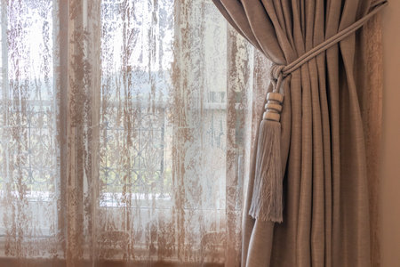Curtain window interior decoration in living roomの写真素材