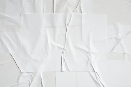 White blank crumpled and creased paper poster texture backgroundの写真素材