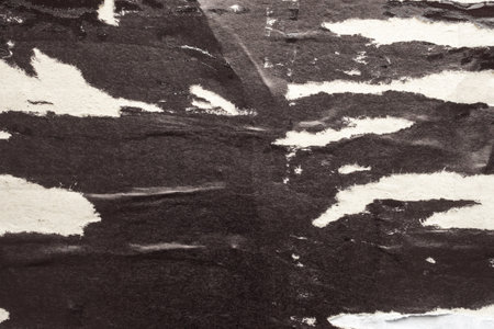 Old grunge ripped torn black paper poster surface texture backgroundの写真素材