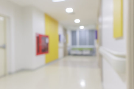 Hospital corridor interior abstract blur backgroundの写真素材