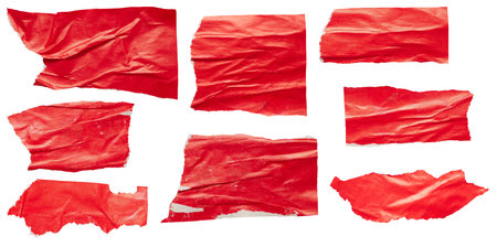 piece of red paper tear set isolated on white backgroundの写真素材