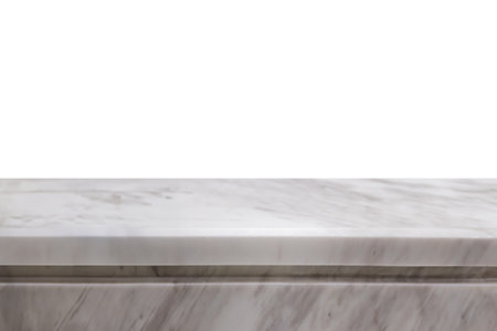 white marble stone table top isolated on white background for product displayの写真素材
