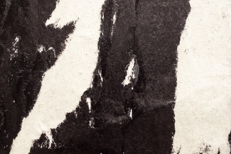 Old grunge ripped torn black paper poster surface texture backgroundの写真素材