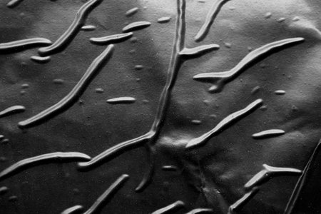 black crumpled and creased plastic poster texture background