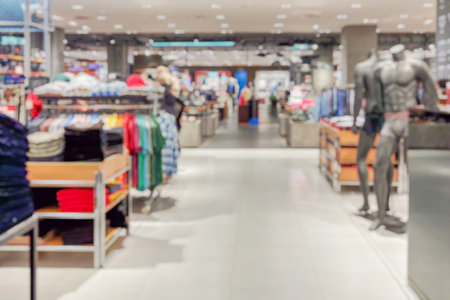 Abstract blur clothing boutique display interior of shopping mall backgroundの写真素材