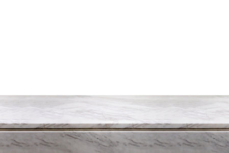 white marble stone table top isolated on white background for product displayの写真素材