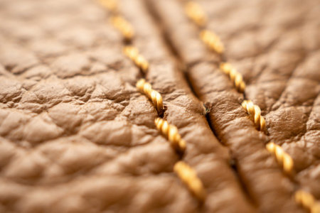 luxury brown leather bag texture background with stitchingの写真素材
