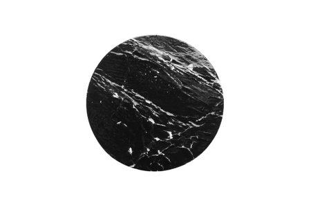 Black old scratched round paper sticker isolated on white backgroundの写真素材