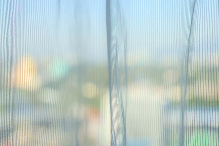 Curtain window interior decoration in living room with city background