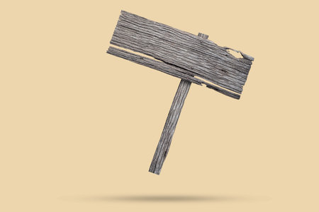 Old wooden sign float on brown backgroundの写真素材