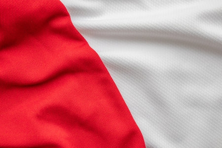 White and red sports clothing fabric football shirt jersey texture backgroundの写真素材