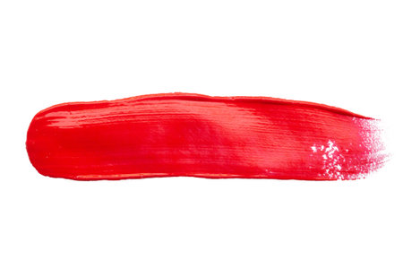 Red brush stroke isolated on white backgroundの写真素材