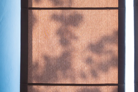 Abstract tree leaves shadow drop on brown curtain window background