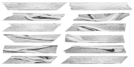 silver foil adhesive tape set isolated on white backgroundの写真素材