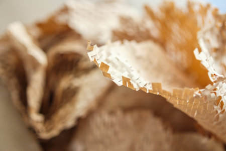 Eco friendly brown paper honeycomb wrap for product packaging parcel carton boxの写真素材