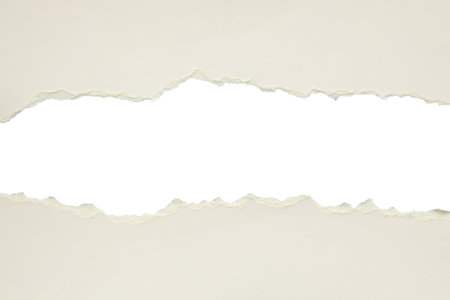 Gray ripped paper torn edges strips isolated on white backgroundの写真素材