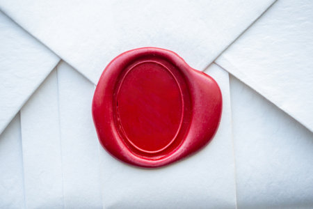 Wax seal stamp on white paper wrap packaging parcel boxの写真素材
