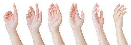 Woman hand gesture set isolated on white backgroundの写真素材