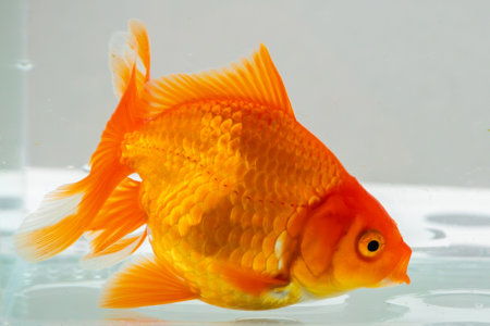 Oranda goldfish in aquarium fish tank close upの写真素材