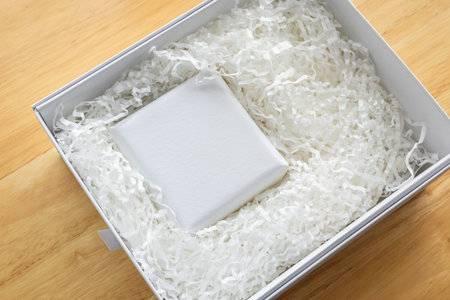 Eco friendly white paper wrap for product packaging parcel carton boxの写真素材