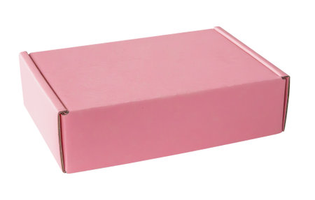 Mockup pink cardboard box isolated on white backgroundの写真素材