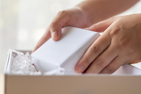 Eco friendly white paper wrap for product packaging parcel carton boxの写真素材
