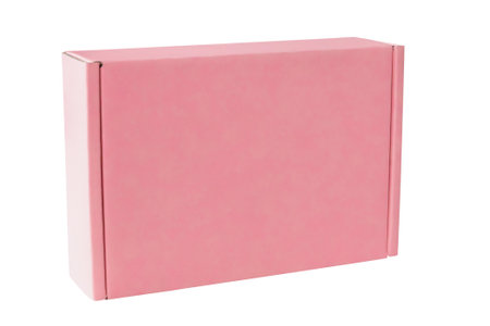 Mockup pink cardboard box isolated on white backgroundの写真素材