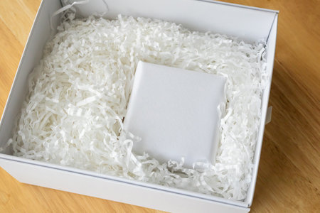 Eco friendly white paper wrap for product packaging parcel carton boxの写真素材