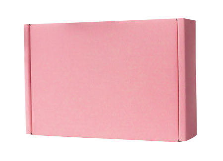Mockup pink cardboard box isolated on white backgroundの写真素材