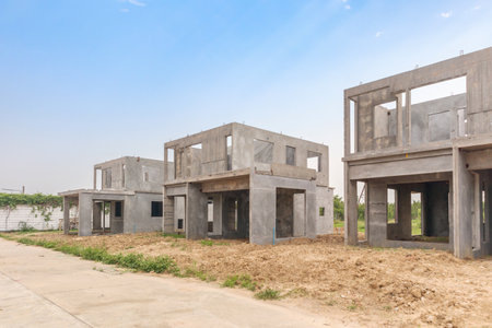 construction residential new house with prefabrication system in progress at building siteの写真素材