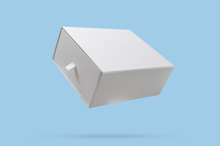 Mockup white box float on blue backgroundの写真素材