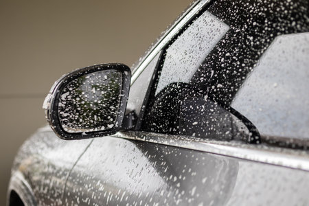 car cleaning and washing with foam soapの写真素材