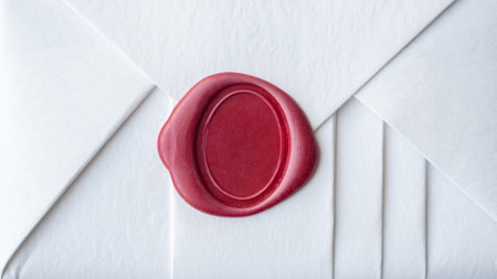 Wax seal stamp on white paper wrap packaging parcel boxの写真素材
