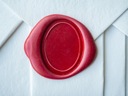Wax seal stamp on white paper wrap packaging parcel boxの写真素材