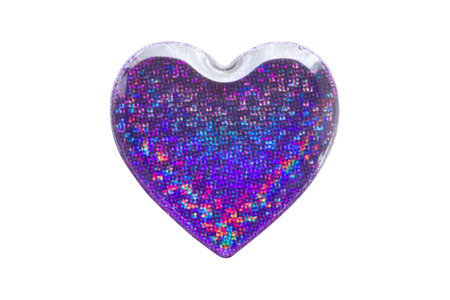 Heart shape hologram sticker isolated on white backgroundの写真素材