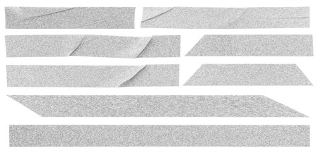 Silver glitter tape strip set isolated on white backgroundの写真素材
