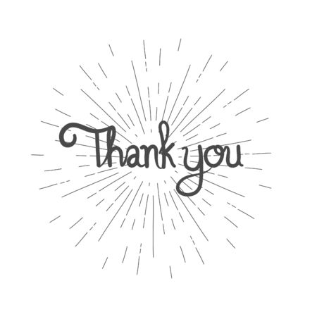 Thank you hand drawn with sunburst on white background. vector illustrationのイラスト素材