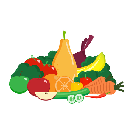 fruit and vegetable. vegetarian and healthy food design concept.のイラスト素材