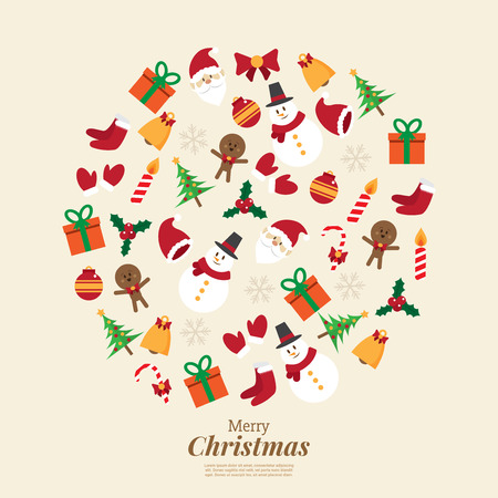 merry christmas. santa claus and stuff. icons decoration in circle shape. vector illustration.のイラスト素材