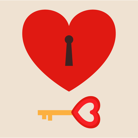 locked heart with key. romance design concept. vector illustration.のイラスト素材