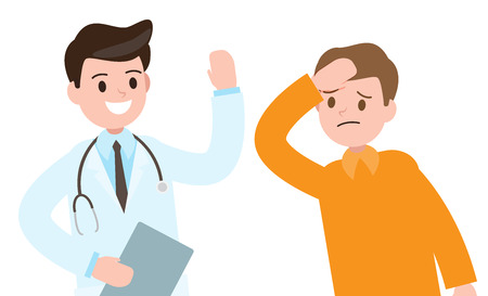 smiling doctor and patient. healthcare and professionalism concept. medical information. vector illustration.のイラスト素材