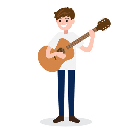 guitarist. man with guitar. musician vector illustration on white background.のイラスト素材