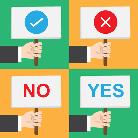 Hand holds sign. Vector illustration.のイラスト素材