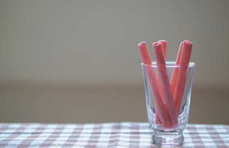 Wafer rolls in glassの写真素材