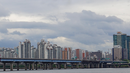 Seoul,South Korea - May 2016; View of city in Seoul on Han riverside,South Koreaのeditorial素材