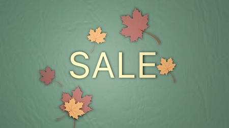 Autumn sale banner, 3d render paper colourful tree leaves on yellow background. Autumnal design for fall season sale banner, special offer poster, flyer, web site, paper cut art styleの写真素材