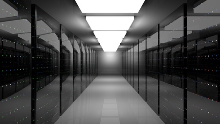 Server racks in server room cloud data center. Datacenter hardware cluster. 3d render. Backup,...