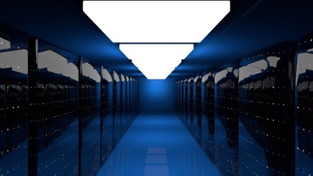 Server racks in server room cloud data center. Datacenter hardware cluster. 3d render. Backup,...