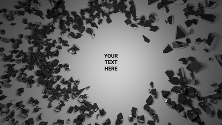 3d render abstract background. Cracked stone after explosion with your text place. 3d illustration. Placeholder on paper grey. Your text hereの写真素材
